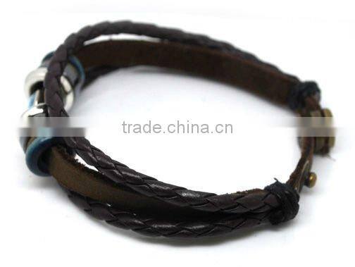 snap fastener bracelet/Brown cowhide bracelet