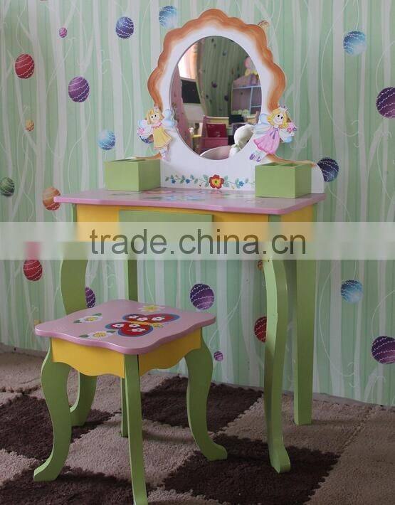 Girl vanity solid wood dressing table with lift up mirror chirldren desk
