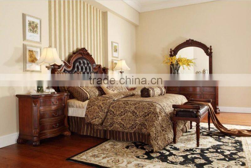 Luxury Furniture King Size Bed/Solid Mahogany Wood Bedroom Furniture Set