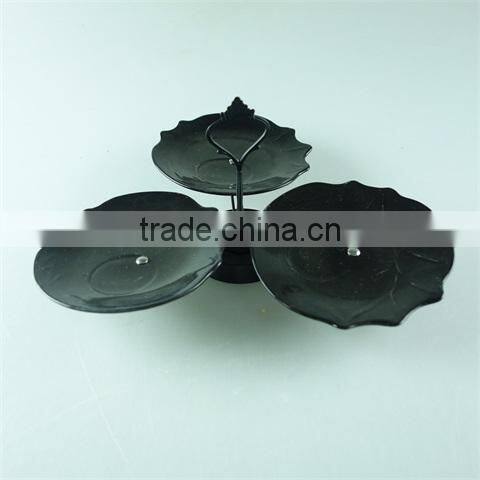 3pcs stock black glaze ceramic cake fruit plate with metal stand