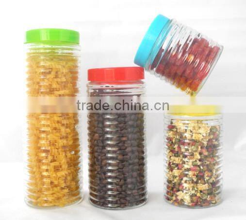 grain glass canister for food with screw top plastic lid/metal lid
