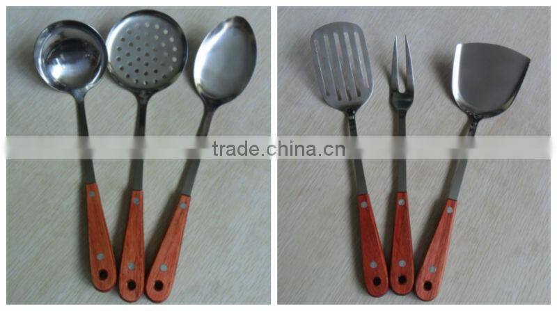 Hot sale High quality 7pcs stainless steel kitchen tools with wooden handle
