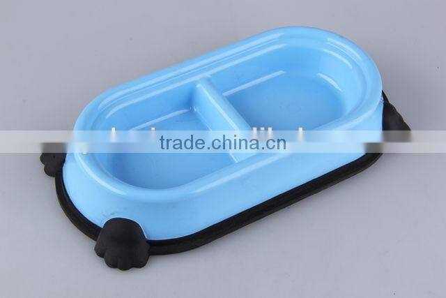New design Plastic slip-resistant oval pet bowl with rubber bottom/dog bowl