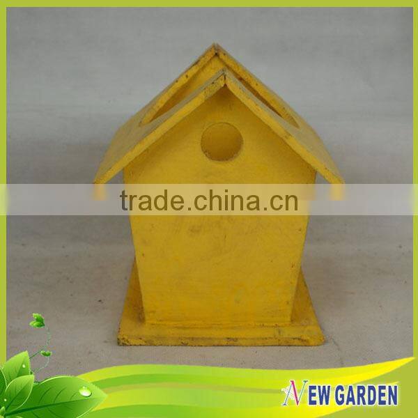 Yellow Wooden Decorative Wheelbarrow Planter For Gardens,House Shape Flower Pot