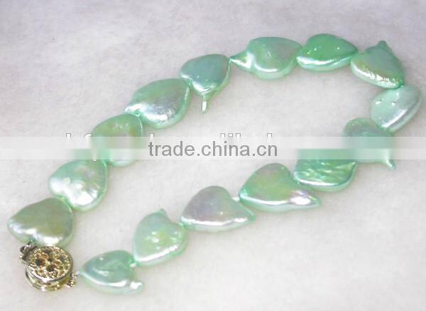 5-6mm heart shape green freshwater pearl beaded bracelet