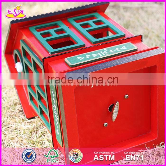 New design red house shape Christmas wooden music box W07B023B