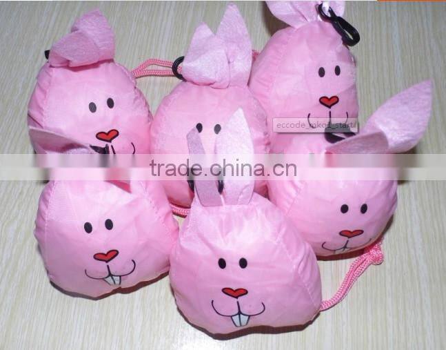 Pink Cute Rabbit shape polyester folding grocery shopping bag