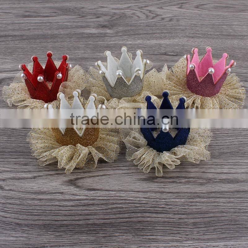 fabric lace flower crown with glitter clip for kids hair accessories