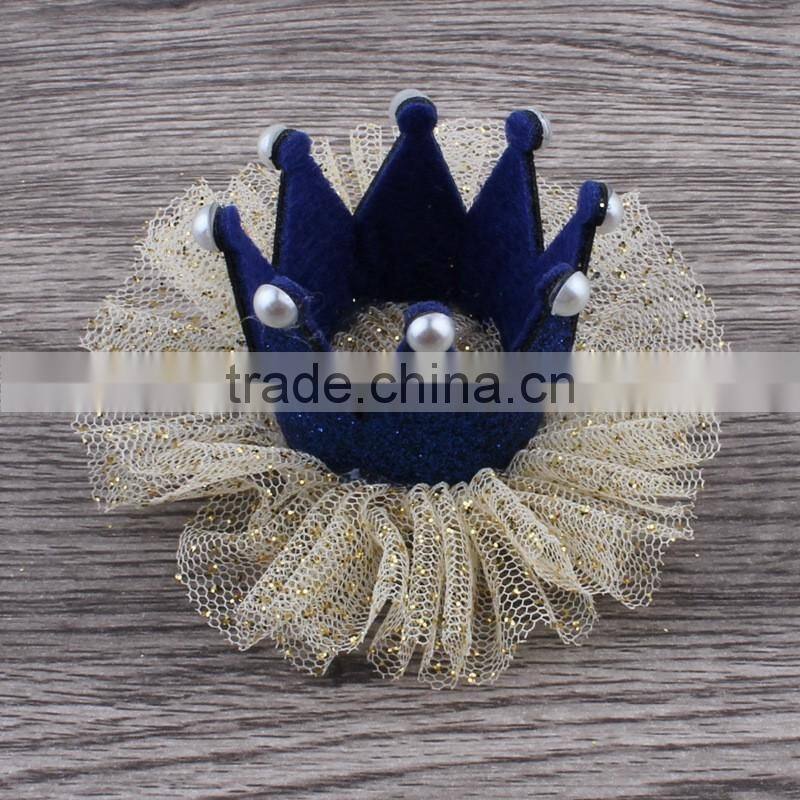 fabric lace flower crown with glitter clip for kids hair accessories
