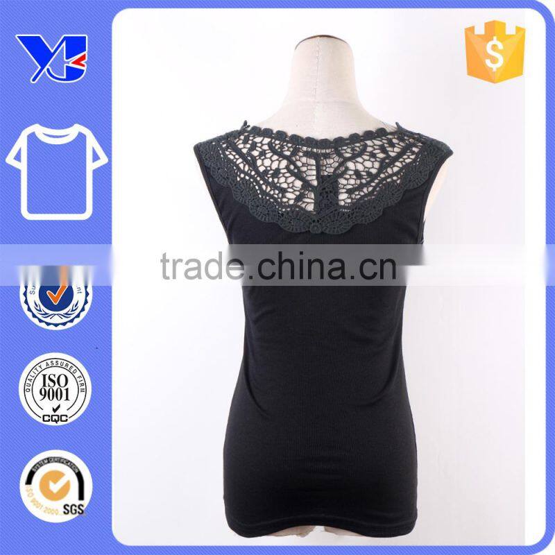 Elegant Cotton Lace Crochet Flower Trim Sexy Women Fitness Tank Tops