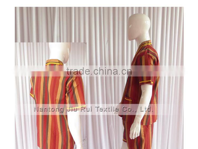 Orange/Red Stripe Sweat Steaming Clothes Elastic Waist Clothes Couples Pajamas Short Sleeve Top+Pants Pajamas for Sauna