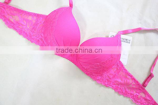 Women padded push up bra with lace trimming
