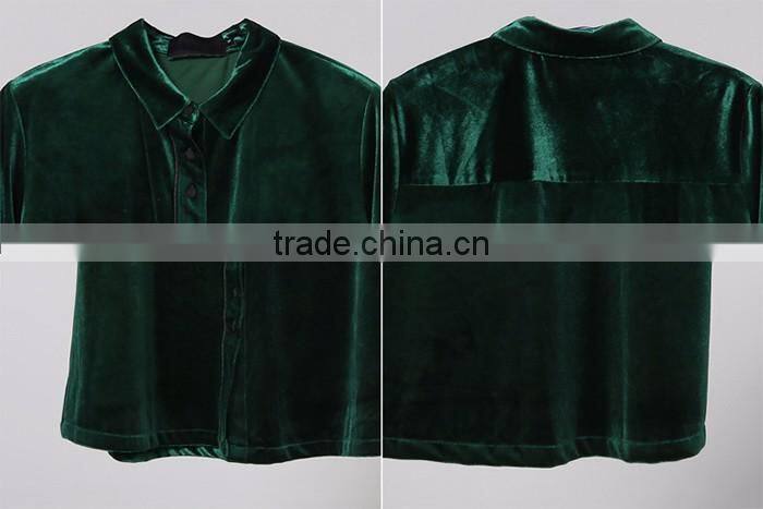solid color velvet fabric fashion women long loose casual check blank custom chinese names shirt botton design model tops styles
