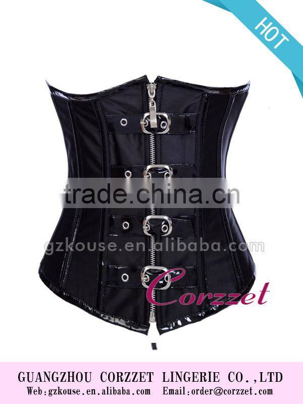 Black Underbust Belt Buckle Front Zipper Corset Tops
