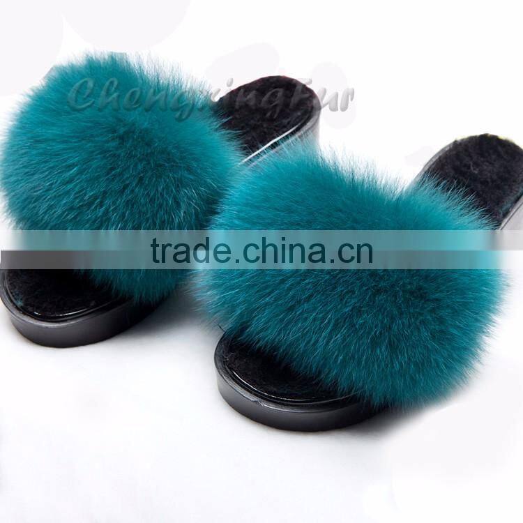 CX-A-70 Cheap Soft Women Wear Genuine Fox Fur Slides