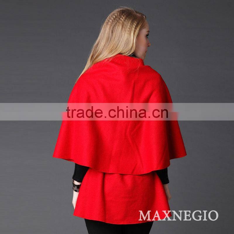 New arrival red color women wool knit winter poncho coats