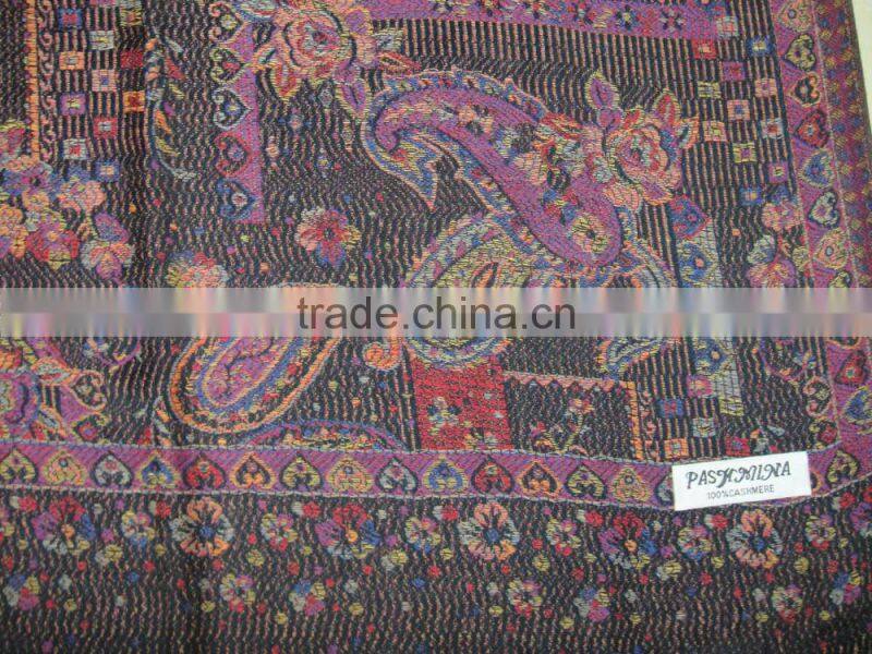 Fashion top sold Russian woman classic jacquard paisley pashmina shawl 100%viscose