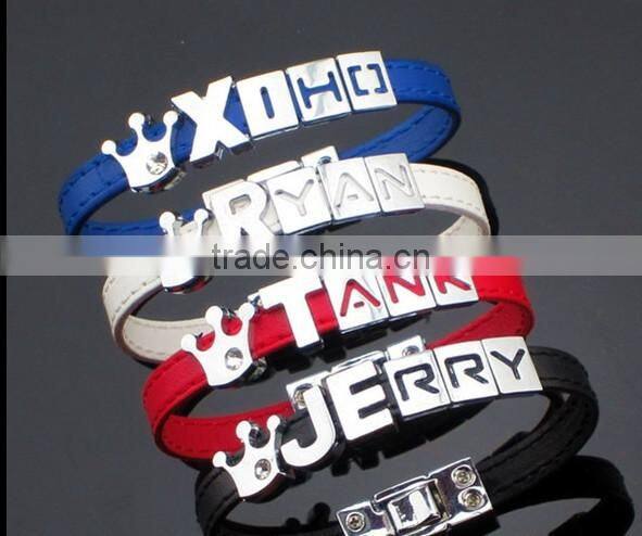 Custom lover's genuine leather anniversary bracelets with words engraved