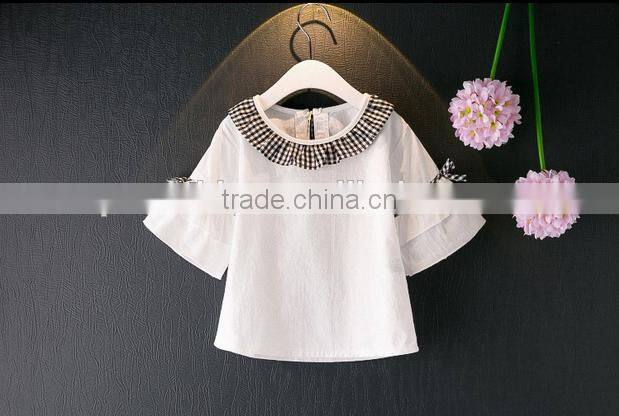 Kids Clothes Speaker Sleeve White Shirt Round Collar Match Gingham Skirt Short Pants Fashion Clothing Set For Children