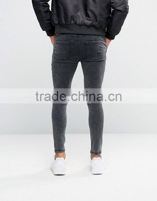 Slim Fit Straight Cut Knee Ripped Acid Wash Jeans Trousers for Men