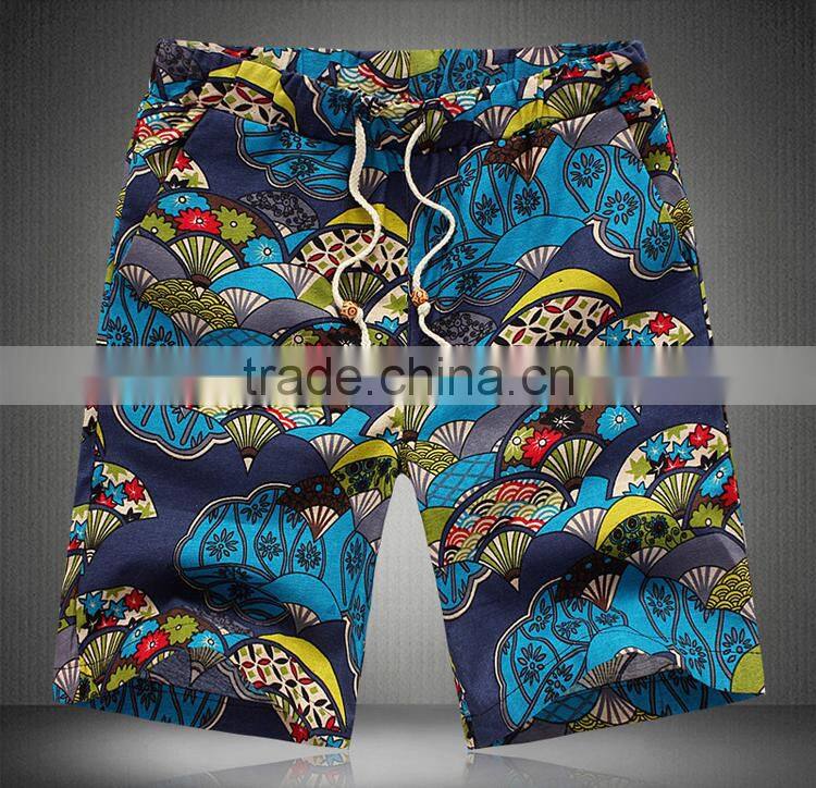 2016 lattest design custom linen/cotton mens printing beach shorts