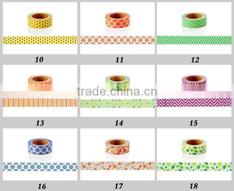 Different patterns washi tape customized colors adhesive paper tape 1.5cm*10m
