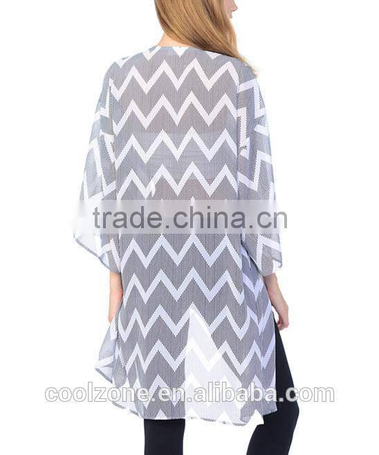 Fashion open front black white stripe women cardigan chervon cardigan