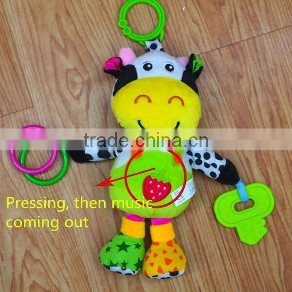 Colorful cow pressing musical Plush toys baby educational stuffed & plush toy baby bed hanging toys