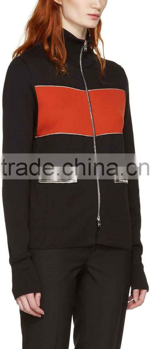 High Quality Colorblocked Long Sleeve Silk and Cotton Blended Jersey Sweater