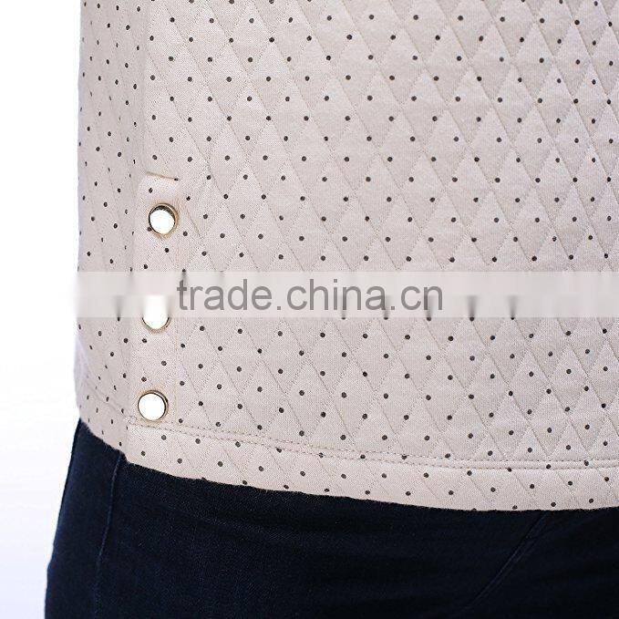 Womens' Winter quilted pullover sweatshirt with polka dots