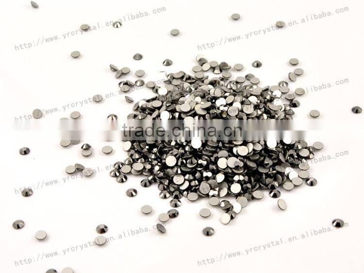 Round shape jet hematite color silver foiling crystal flat back no-hotfix