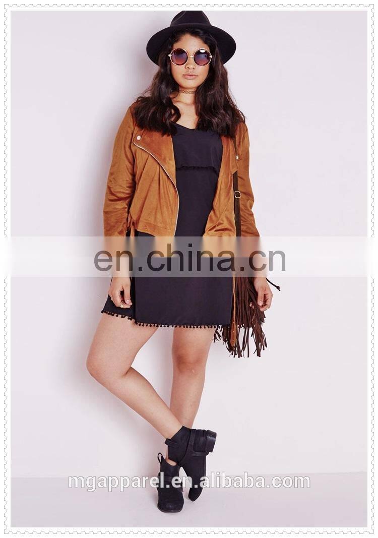 oem plus size female faux suede biker jacket nice design low price made in china