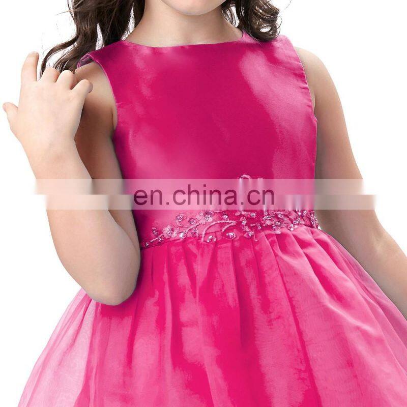 Grace Karin Full-Length Sleeveless Deep Pink Voile Satin Long Flower Girl Dress New Model Girl Dress 7~12 Years Old CL4491-3