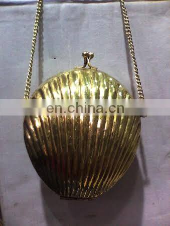 Vintage Decorative Brass and Copper Pillow Purse with Velvet Interior