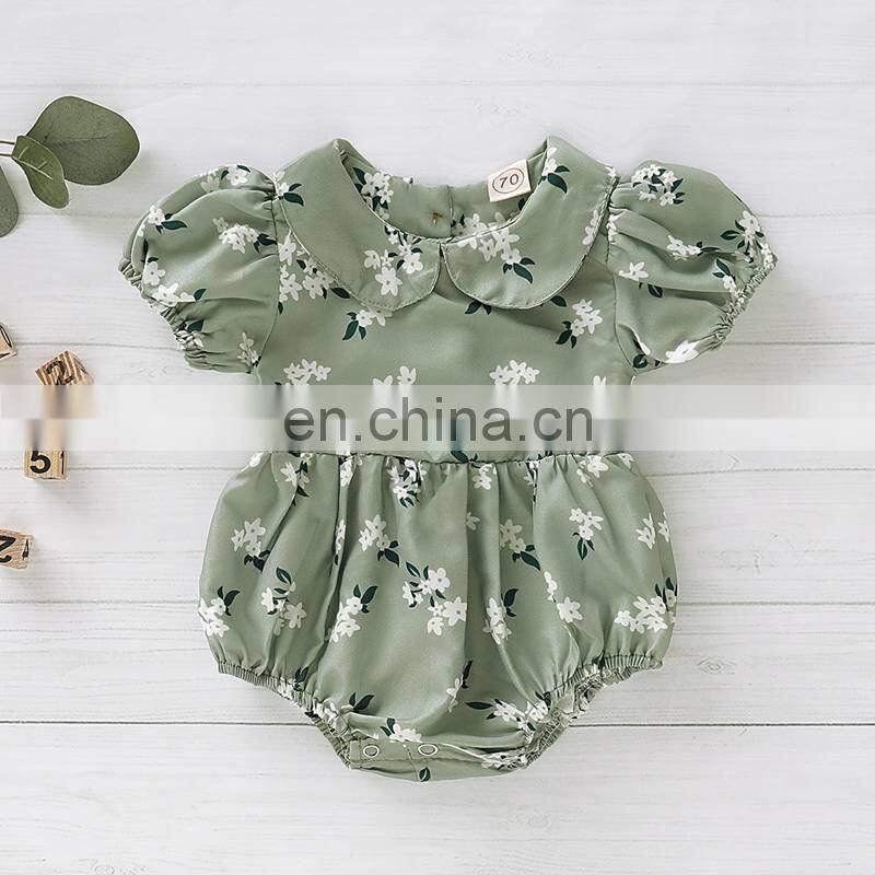 Newborn Baby Girl Doll Collar green Floral Bodysuit short sleeve Jumpsuit summer casual cotton Outfits Sunsuit