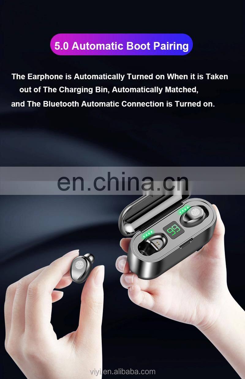 Mini bass wireless earbuds F9 LCD display blutooth earphone with power bank audifono f9-34 tws auriculares