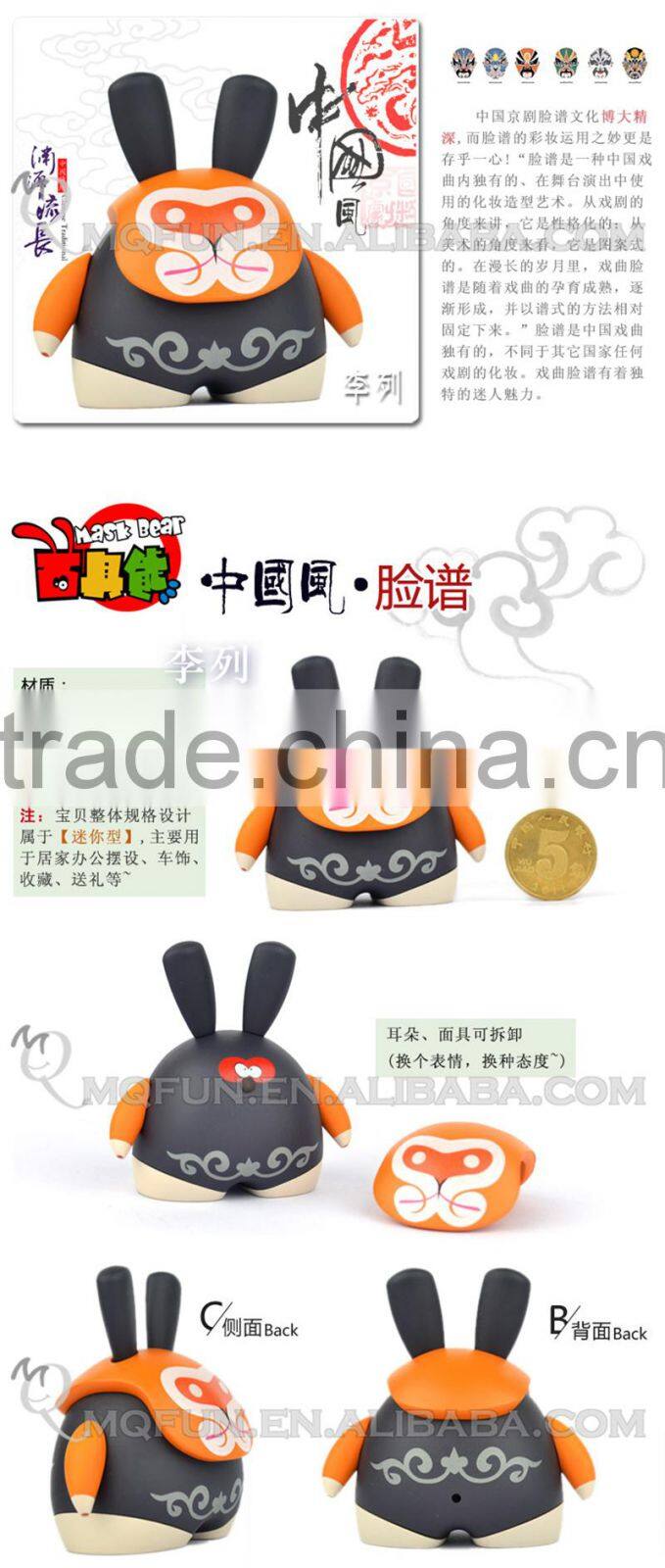 Mini Qute Mask Bear 6.5cm Kawaii Chinese opera facial makeup LI LIE plastic reloading action figure Cartoon toy car Decoration