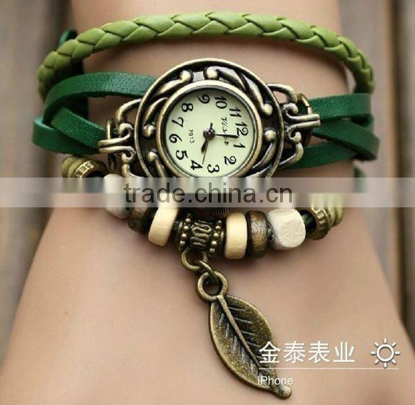 Traditional classic style bell and rose quartz watches F-01 with leather strap, bronzed watch case