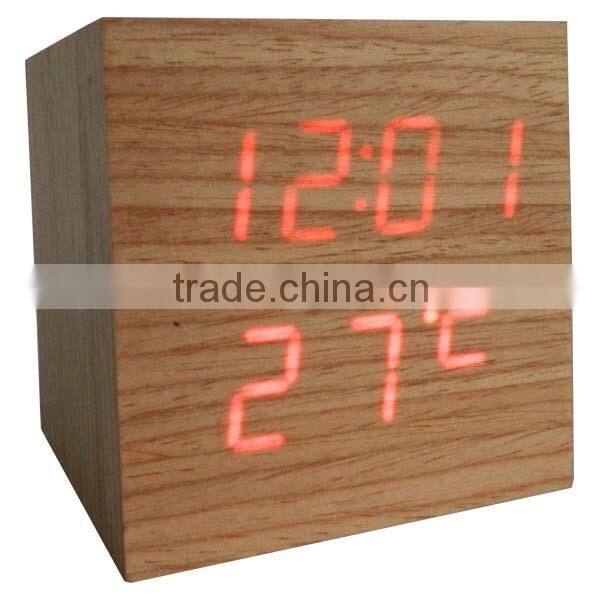 LED Wood Desk Clock with Touch Function and Temperature Show