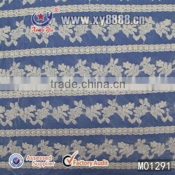 Foshan City Factory Bar Code Style Embroidery Mesh Lace Fabric