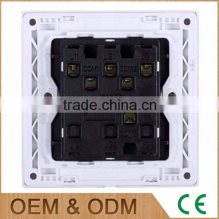 New style wall mounted 16A red wood zigbee light switches, 3 gangs plastic button