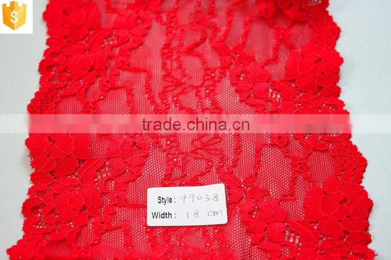 red lace trim elastic polyester fabric for lady panties and bra