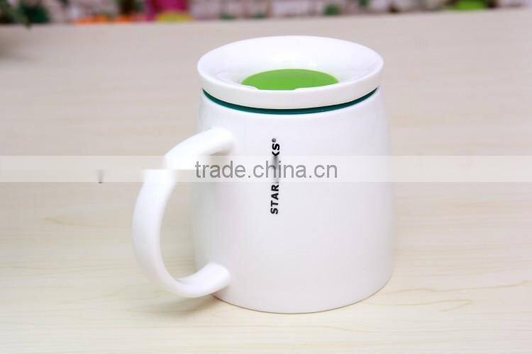 14oz new bone china ceramic starbuck coffee mugs/cups with silicone lid