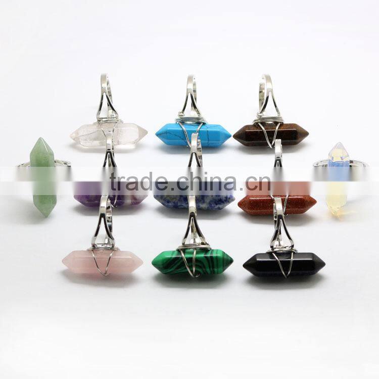 RG1008 Wire wrapped gemstone double terminated point rings,chakra healing crystal jewelry rings