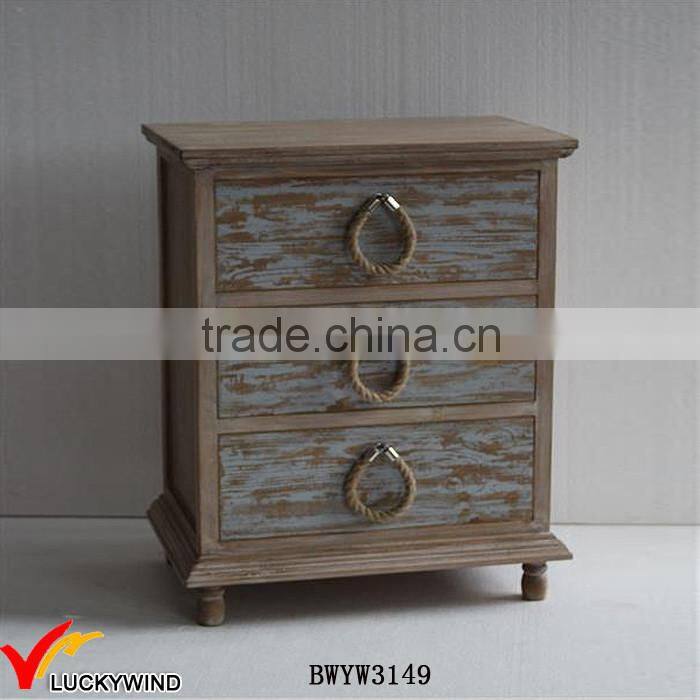 French Style Stained 3 Drawer Bedside Cabinets with Rope Knobs