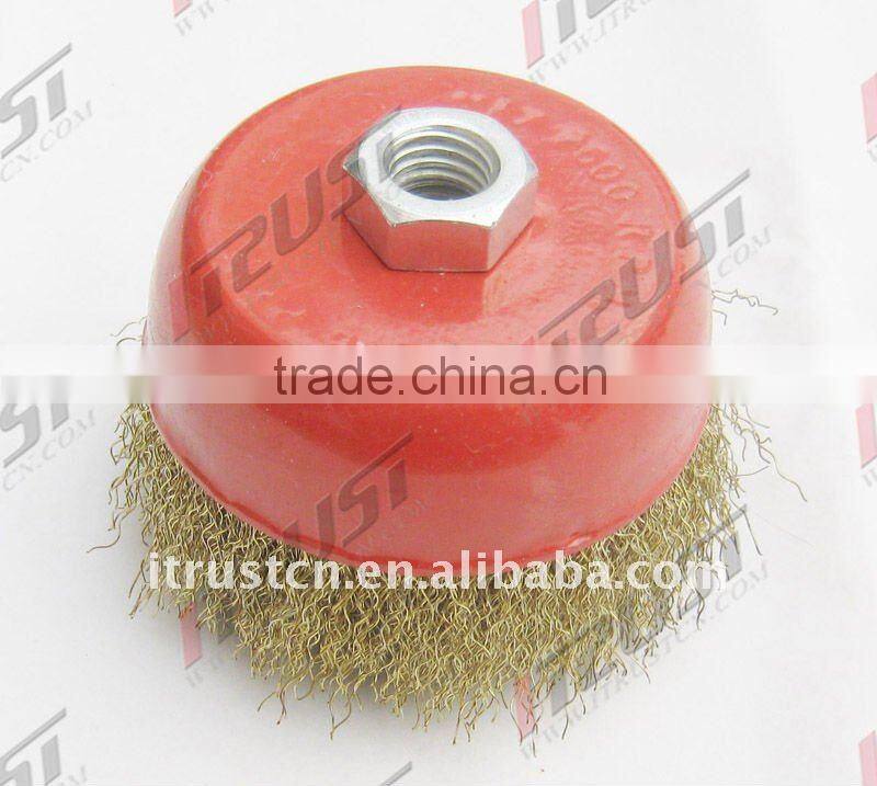 bowl cup brush crimped wire, wire brush brass coated wire