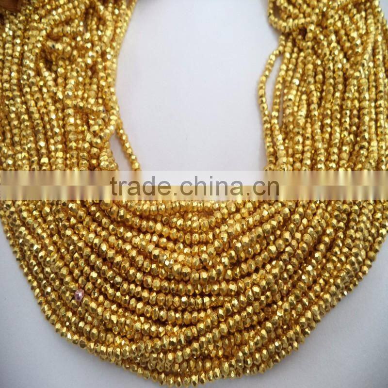 NATURAL GOLDEN PYRITE 3-4MM ROUNDEL FACETED LOOSE BEADS STRAND