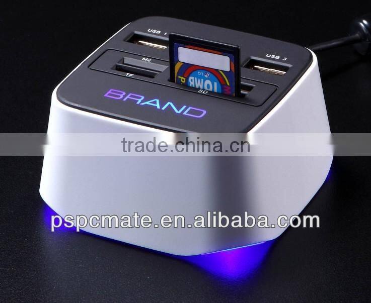 3 ports USB 2.0 HUB with Multi-card Reader Combo for SD/MMC/M2/MS MP-All In One