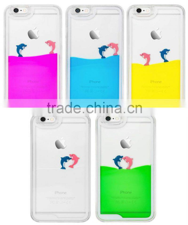 Swimming Floating Dolphin Fish Liquid Novelty Hard Phone Case For iPhone 6s 6 plus