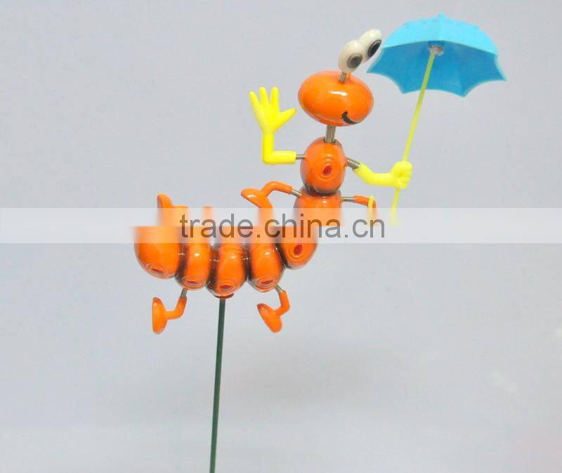 4 Inch Caterpillar with Umberlla Garden Decoration Plastic, Garden Sticks